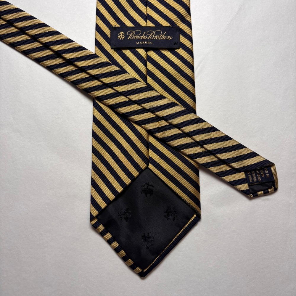 Brooks Brothers Makers Navy Gold Repp Stripe Silk Tie Made in USA English Fabric